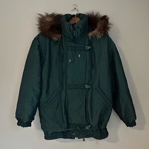NWOT ~ IZZI Teal Nylon Winter Parka with Faux Fur Hood – Women’s Size S